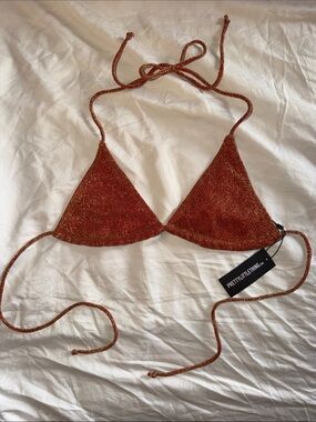 PrettyLittleThing orange glitter triangle bikini top NWT Size 8